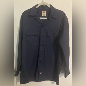 Dickies Mens Medium Navy‎ Button Down Up Classic Work Shirt Utility Mechanic